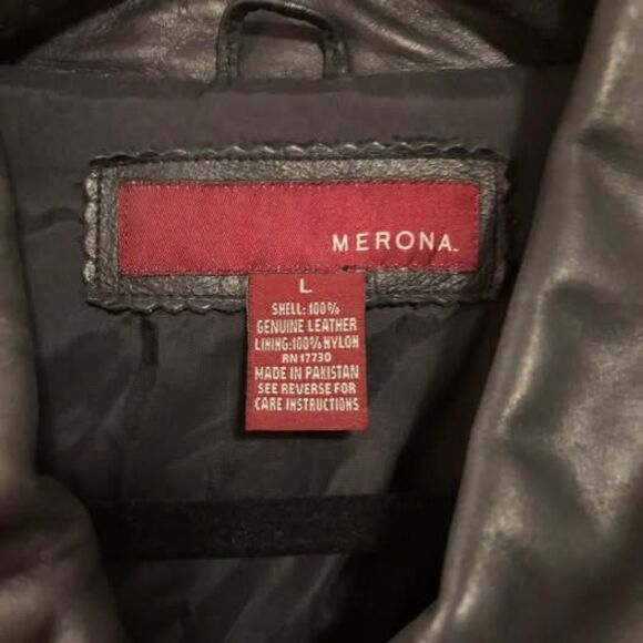 Merona Men’s Black Genuine Leather Jacket size Large Biker Going out gift - Picture 3 of 6